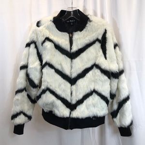 Black and White Faux Fur Bomber Jacket -Size M